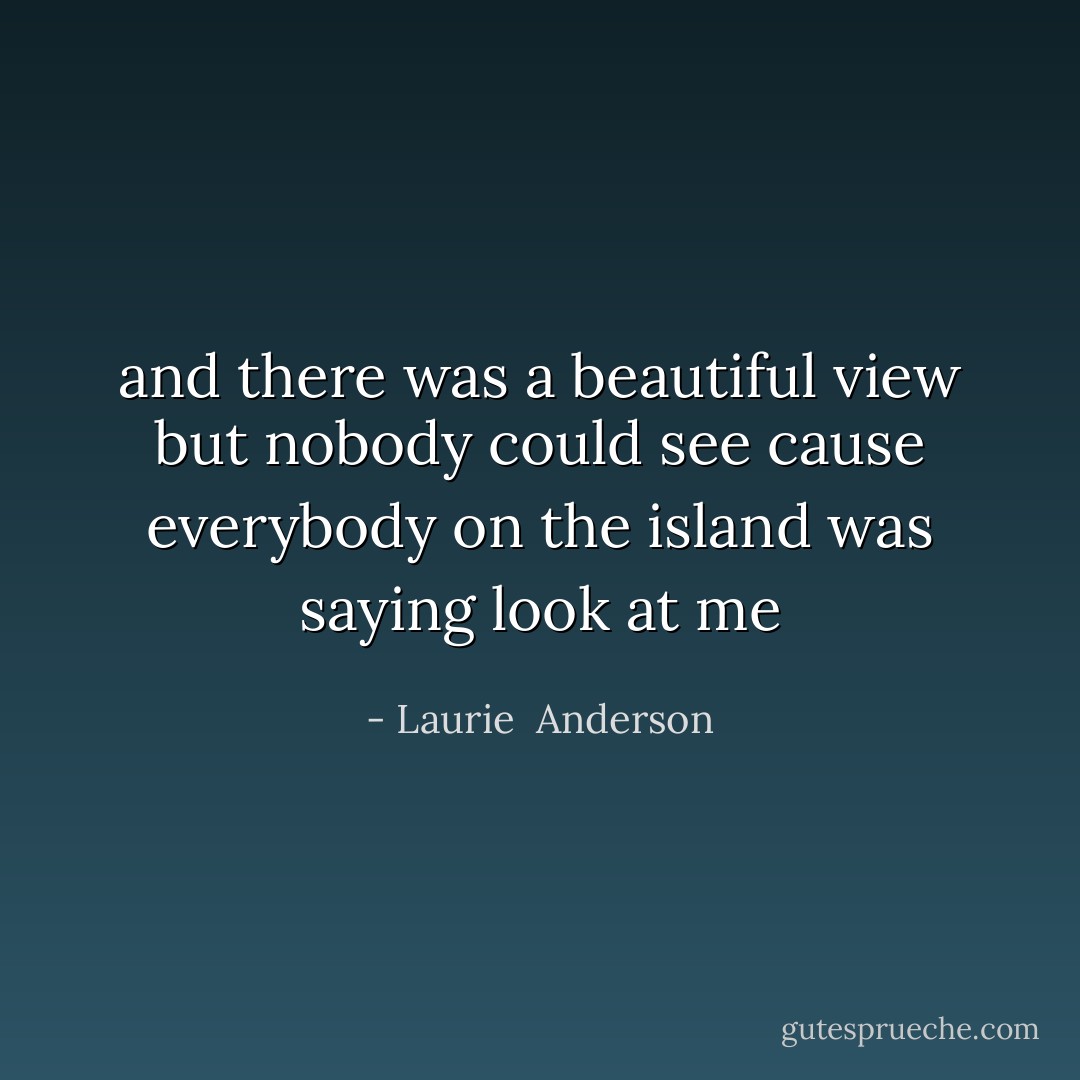 and there was a beautiful view but nobody could see cause everybody on the island was saying look at me - Laurie  Anderson