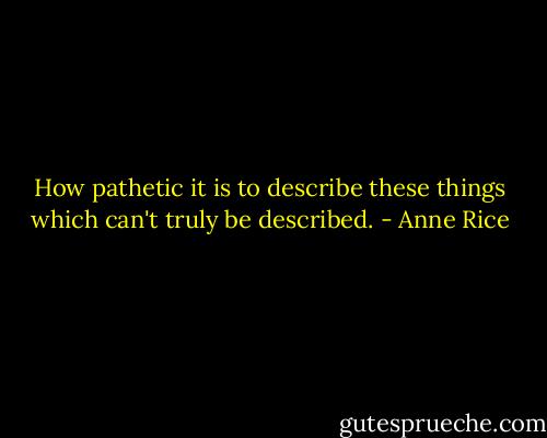 How pathetic it is to describe these things which can't truly be described. - Anne Rice