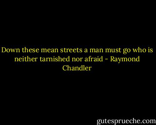 Down these mean streets a man must go who is neither tarnished nor afraid - Raymond Chandler