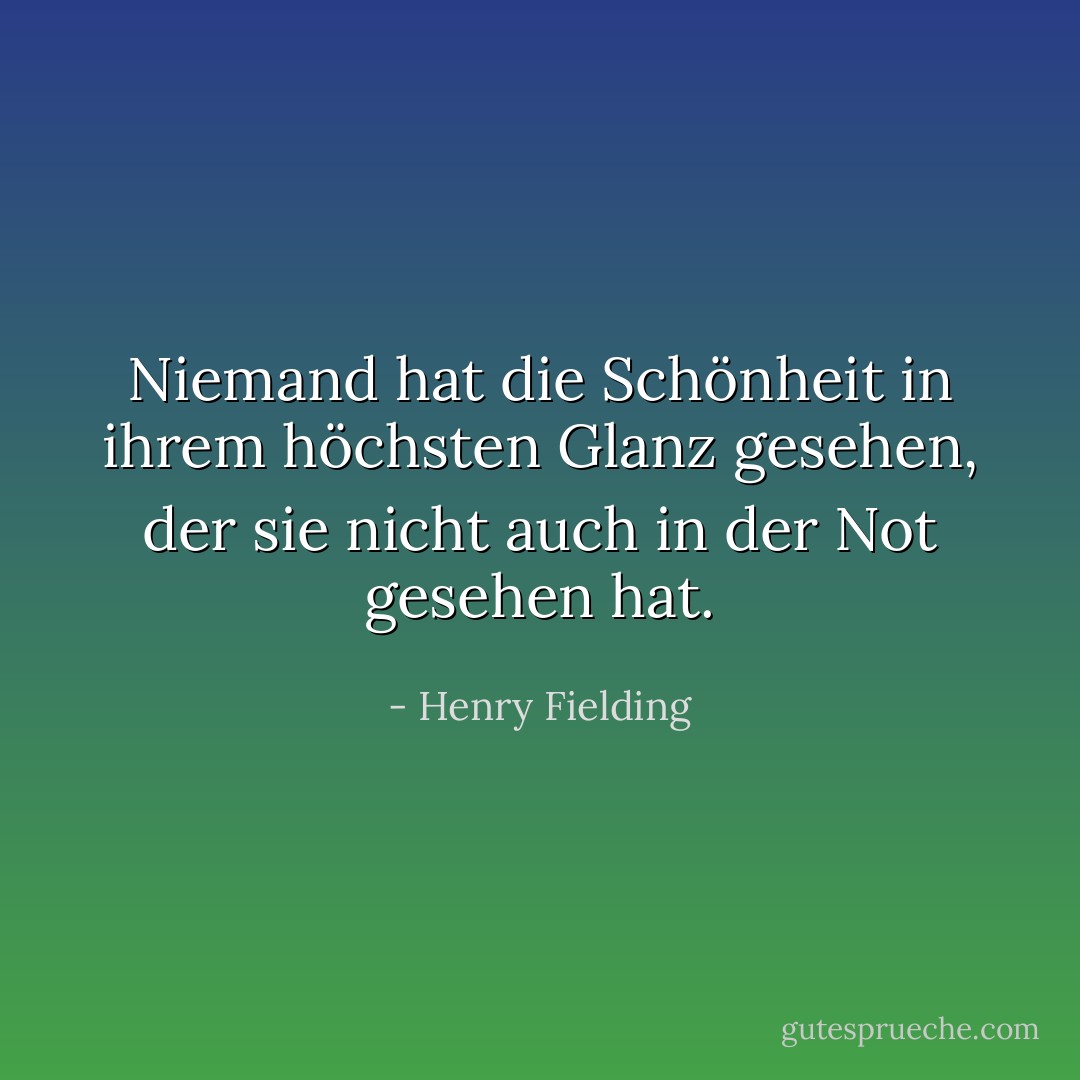 Niemand hat die Schönheit in ihrem höchsten Glanz gesehen, der sie nicht auch in der Not gesehen hat. - Henry Fielding<
