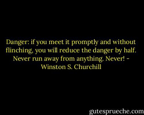 Danger: if you meet it promptly and without flinching, you will reduce the danger by half. Never run away from anything. Never! - Winston S. Churchill