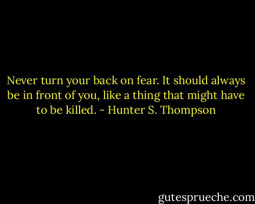 Never turn your back on fear. It should always be in front of you, like a thing that might have to be killed. - Hunter S. Thompson