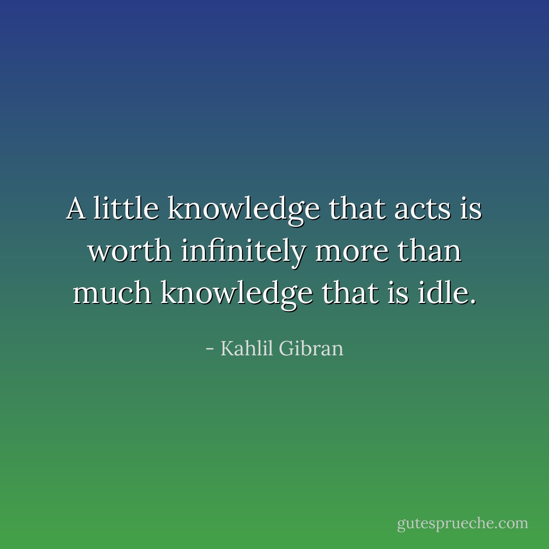 A little knowledge that acts is worth infinitely more than much knowledge that is idle. - Kahlil Gibran