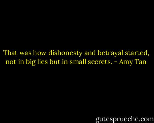 That was how dishonesty and betrayal started, not in big lies but in small secrets. - Amy Tan