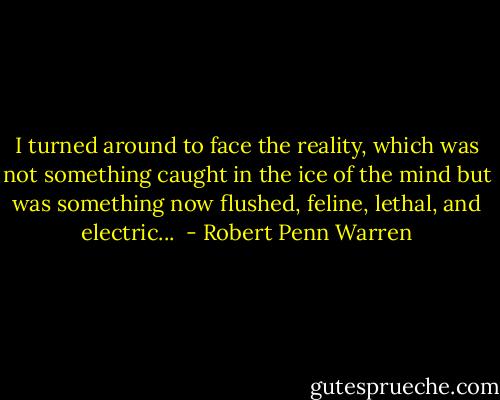 I turned around to face the reality, which was not something caught in the ice of the mind but was something now flushed, feline, lethal, and electric...  - Robert Penn Warren
