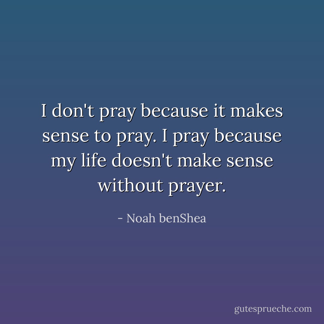 I don't pray because it makes sense to pray. I pray because my life doesn't make sense without prayer. - Noah benShea