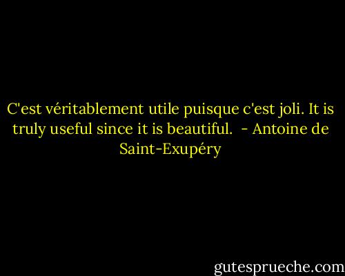 C'est véritablement utile puisque c'est joli.<br />It is truly useful since it is beautiful.  - Antoine de Saint-Exupéry