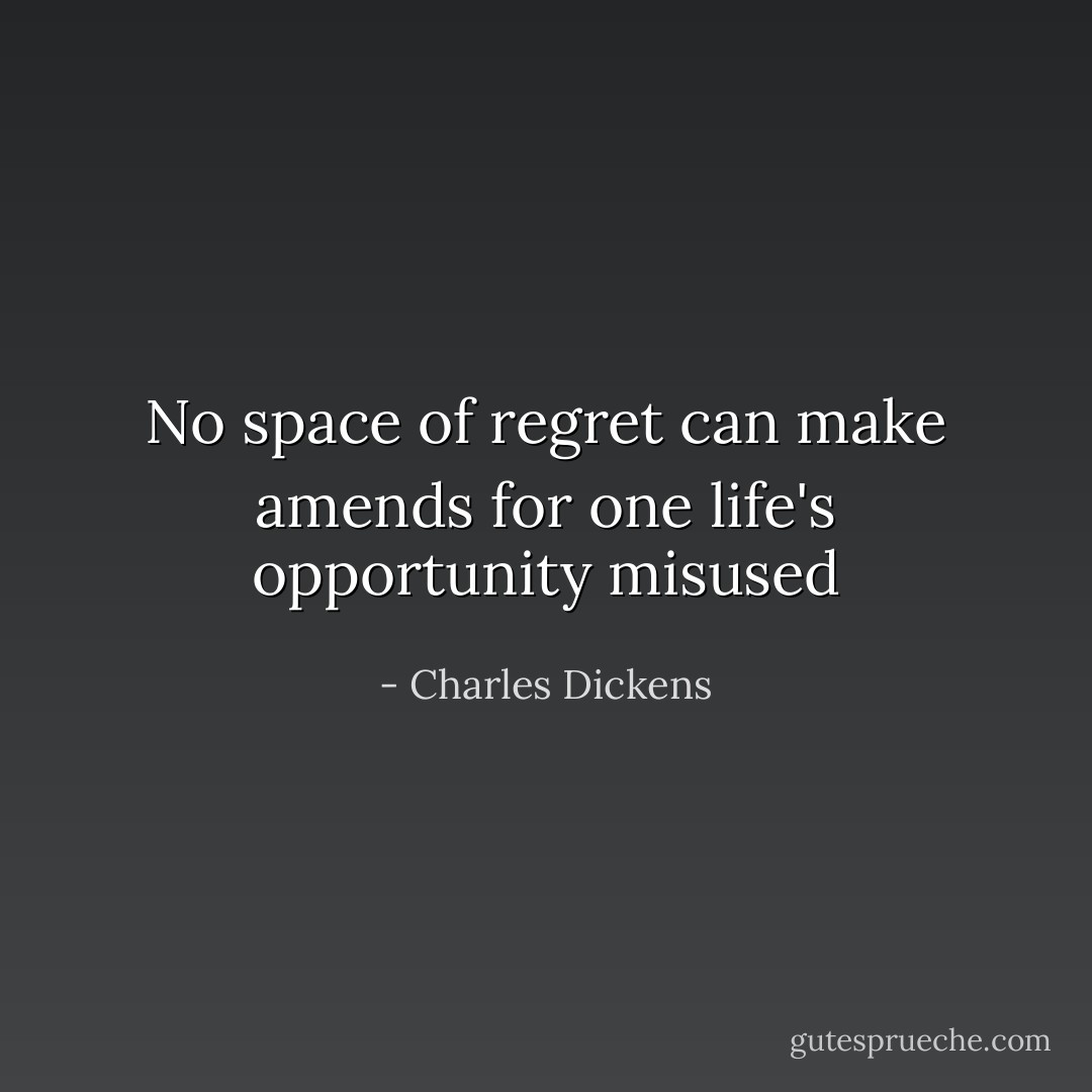 No space of regret can make amends for one life's opportunity misused - Charles Dickens