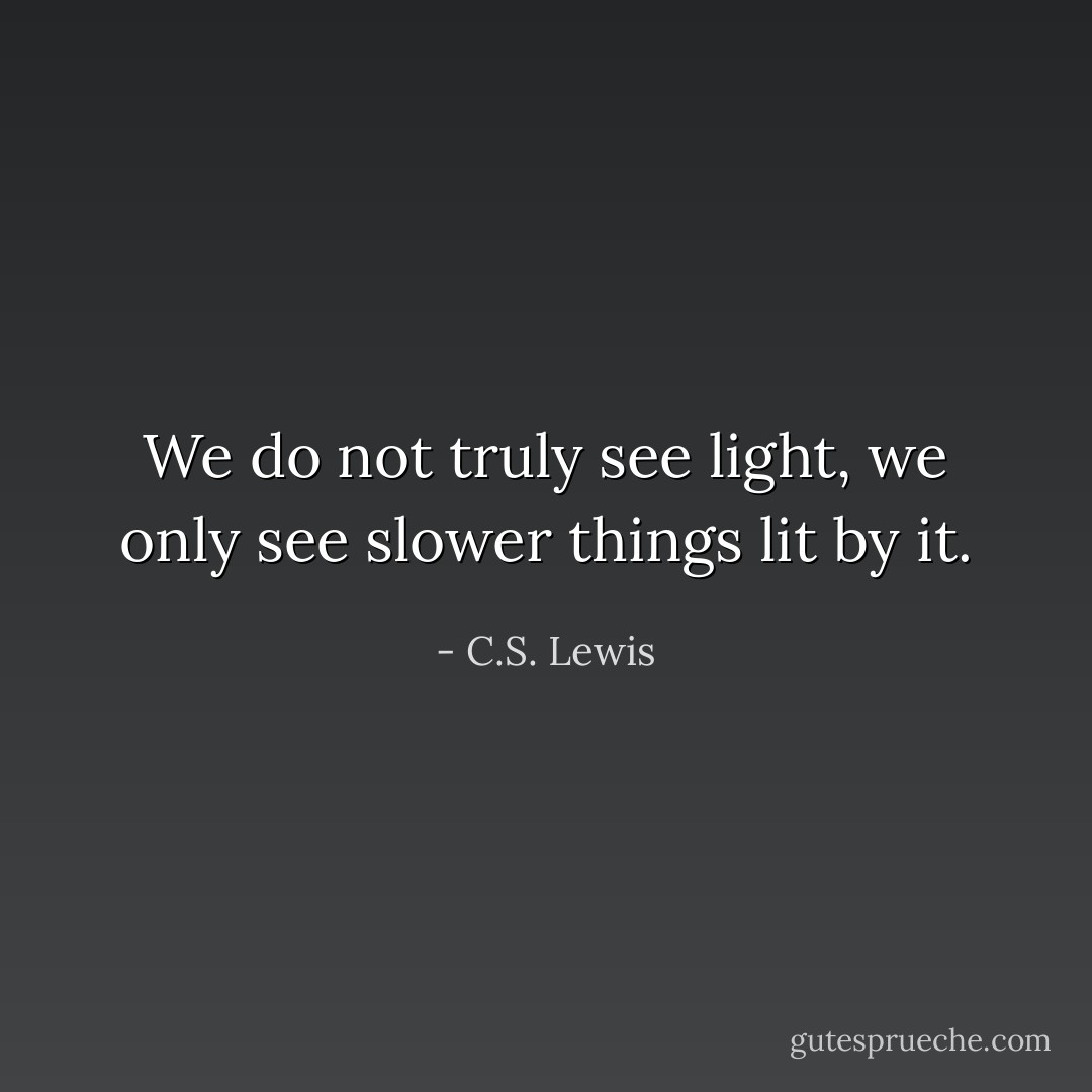 We do not truly see light, we only see slower things lit by it. - C.S. Lewis