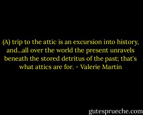(A) trip to the attic is an excursion into history, and...all over the world the present unravels beneath the stored detritus of the past; that's what attics are for. - Valerie Martin