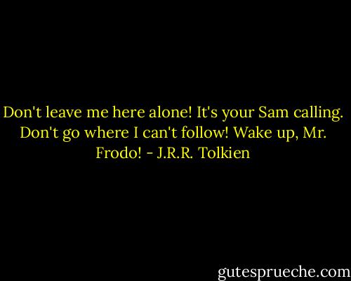 Don't leave me here alone! It's your Sam calling. Don't go where I can't follow! Wake up, Mr. Frodo! - J.R.R. Tolkien