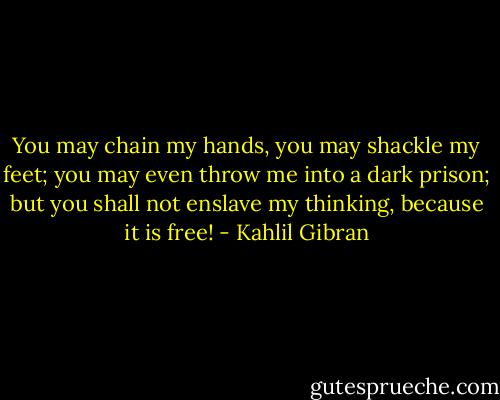 You may chain my hands, you may shackle my feet; you may even throw me into a dark prison; but you shall not enslave my thinking, because it is free! - Kahlil Gibran