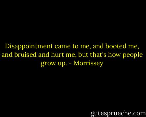 Disappointment came to me,<br />and booted me,<br />and bruised and hurt me,<br />but that's how people grow up. - Morrissey