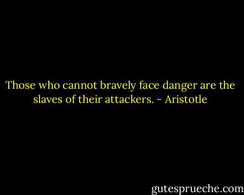 Those who cannot bravely face danger are<br />the slaves of their attackers. - Aristotle
