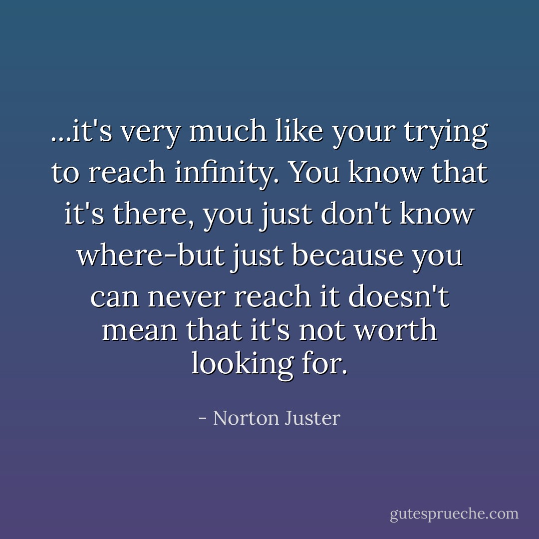 ...it's very much like your trying to reach infinity. You know that it's there, you just don't know where-but just because you can never reach it doesn't mean that it's not worth looking for. - Norton Juster