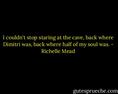 I couldn't stop staring at the cave, back where Dimitri was, back where half of my soul was. - Richelle Mead