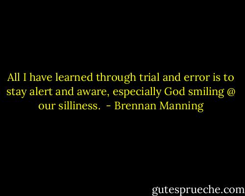 All I have learned through trial and error is to stay alert and aware, especially God smiling @ our silliness.  - Brennan Manning