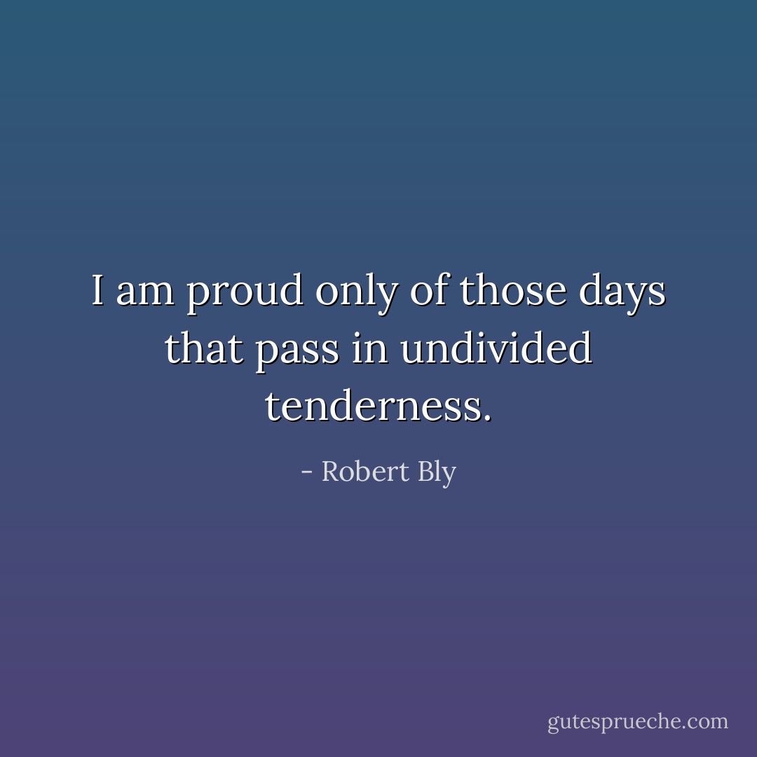 I am proud only of those days that pass in<br />undivided tenderness. - Robert Bly