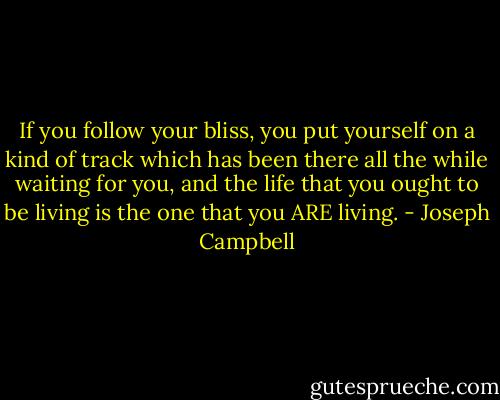 If you follow your bliss, you put yourself on a kind of track which has been there all the while waiting for you, and the life that you ought to be living is the one that you ARE living. - Joseph Campbell