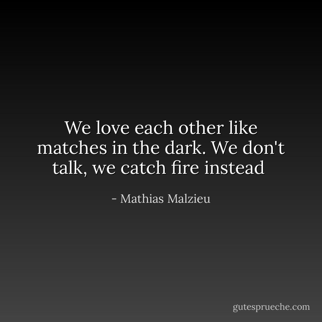 We love each other like matches in the dark. We don't talk, we catch fire instead  - Mathias Malzieu