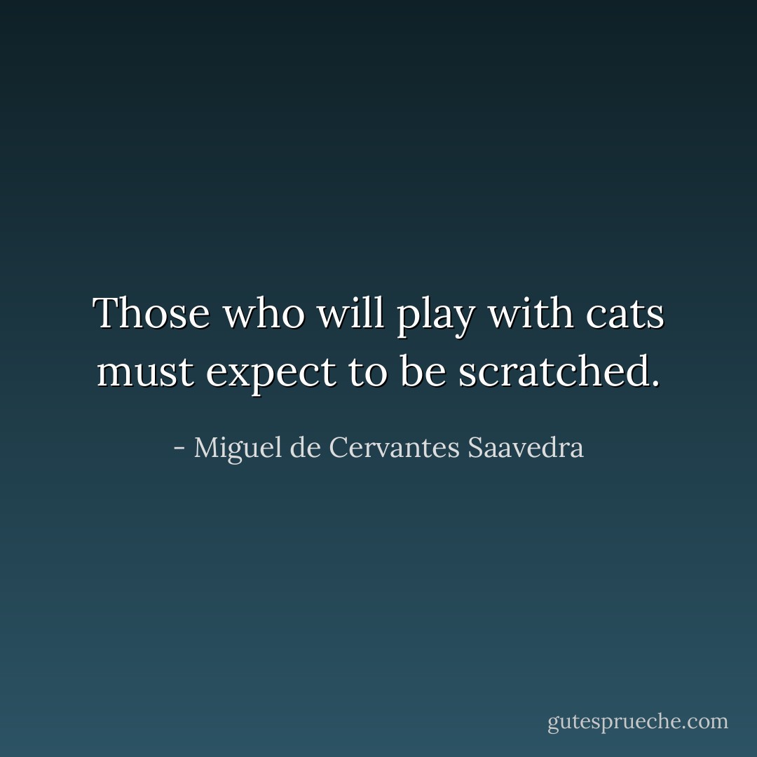 Those who will play with cats must expect to be scratched. - Miguel de Cervantes Saavedra