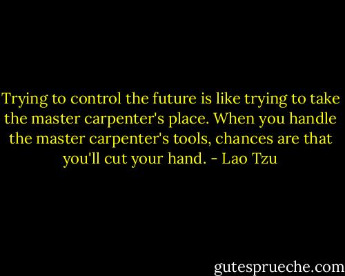 Trying to control the future is like trying to take the master carpenter's place. When you handle the master carpenter's tools, chances are that you'll cut your hand. - Lao Tzu