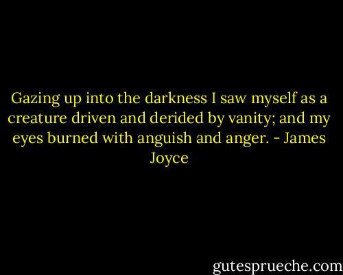 Gazing up into the darkness I saw myself as a creature driven and derided by vanity; and my eyes burned with anguish and anger. - James Joyce