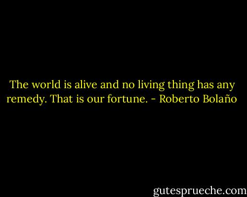 The world is alive and no living thing has any remedy. That is our fortune. - Roberto Bolaño