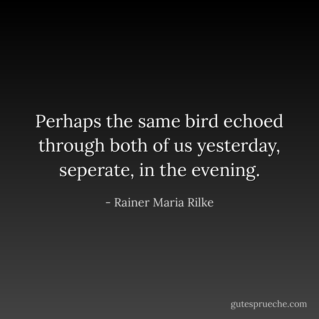 Perhaps the same bird echoed through both of us yesterday, seperate, in the evening. - Rainer Maria Rilke