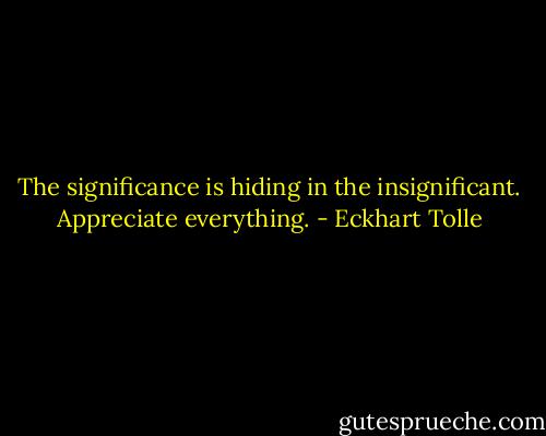The significance is hiding in the insignificant. Appreciate everything. - Eckhart Tolle