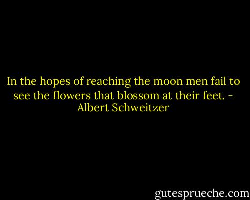 In the hopes of reaching the moon men fail to see the flowers that blossom at their feet. - Albert Schweitzer