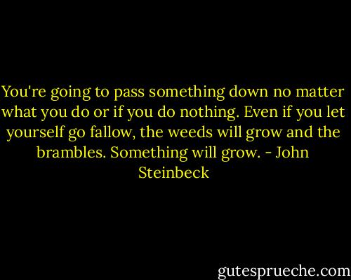 You're going to pass something down no matter what you do or if you do nothing. Even if you let yourself go fallow, the weeds will grow and the brambles. Something will grow. - John Steinbeck