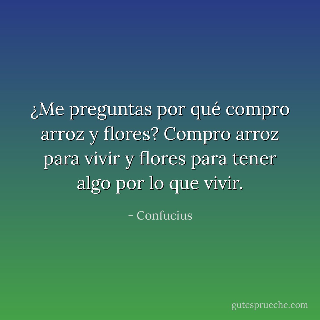 ¿Me preguntas por qué compro arroz y flores?<br />Compro arroz para vivir y flores para tener algo por lo que vivir. - Confucius