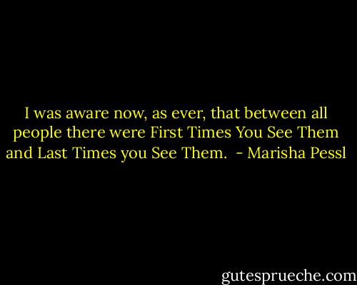 I was aware now, as ever, that between all people there were First Times You See Them and Last Times you See Them.  - Marisha Pessl