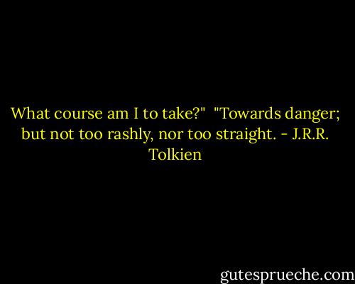 What course am I to take?"<br /><br />"Towards danger; but not too rashly, nor too straight. - J.R.R. Tolkien