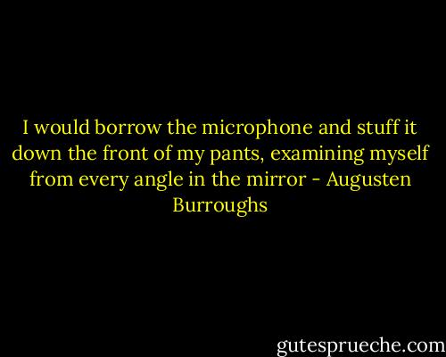 I would borrow the microphone and stuff it down the front of my pants, examining myself from every angle in the mirror - Augusten Burroughs