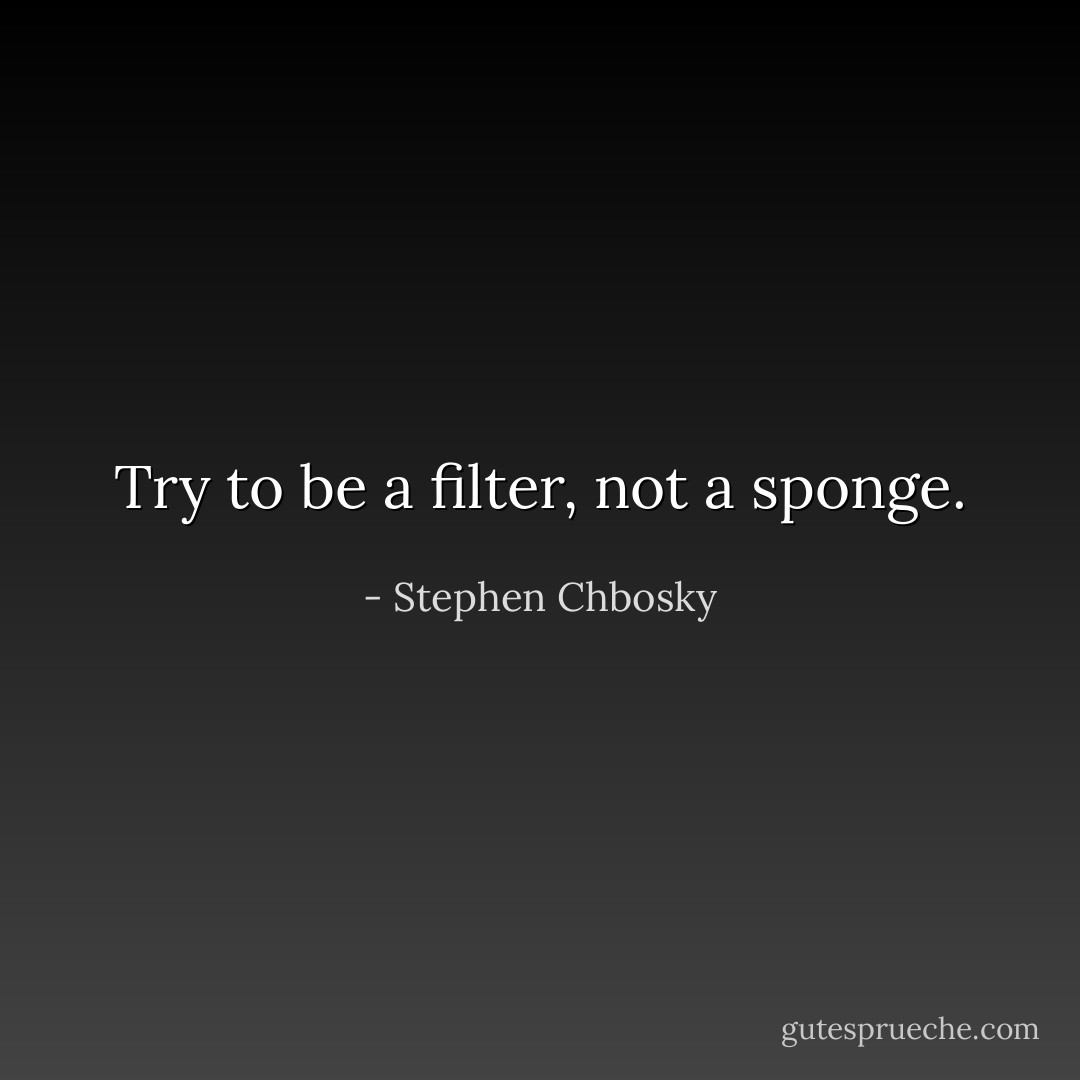 Try to be a filter, not a sponge. - Stephen Chbosky