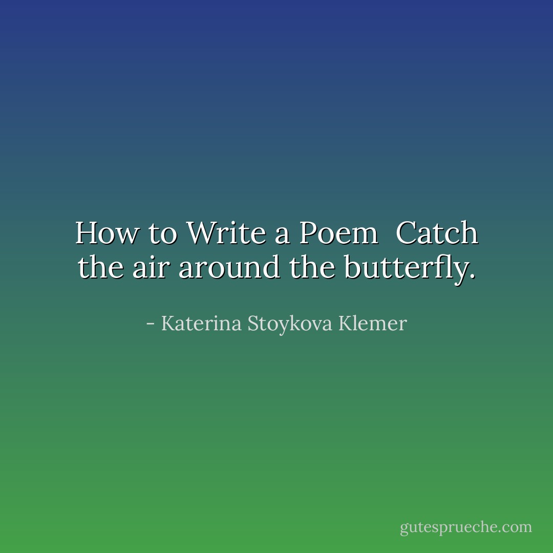 How to Write a Poem<br /><br />Catch the air<br />around the butterfly. - Katerina Stoykova Klemer