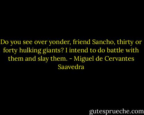 Do you see over yonder, friend Sancho, thirty or forty hulking giants? I intend to do battle with them and slay them. - Miguel de Cervantes Saavedra