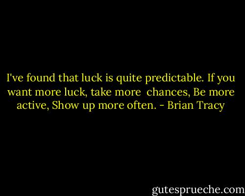 I've found that luck is quite predictable. If you want more luck, take more <br />chances, Be more active, Show up more often. - Brian Tracy