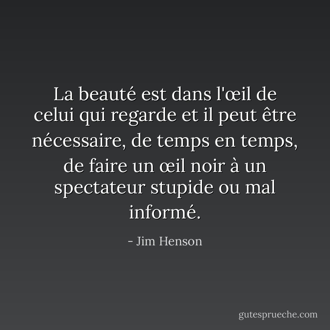 La beauté est dans l'œil de celui qui regarde et il peut être nécessaire, de temps en temps, de faire un œil noir à un spectateur stupide ou mal informé. - Jim Henson