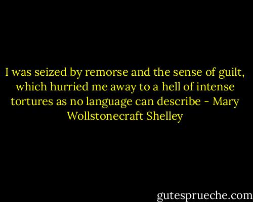 I was seized by remorse and the sense of guilt, which hurried me away to a hell of intense tortures as no language can describe - Mary Wollstonecraft Shelley