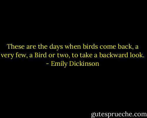 These are the days when birds come back, a very few, a Bird or two, to take a backward look. - Emily Dickinson