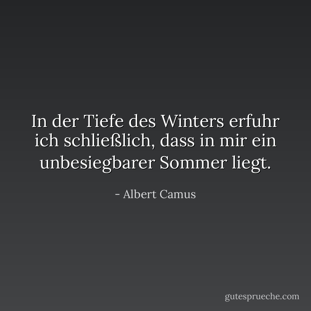 In der Tiefe des Winters erfuhr ich schließlich, dass in mir ein unbesiegbarer Sommer liegt. - Albert Camus<
