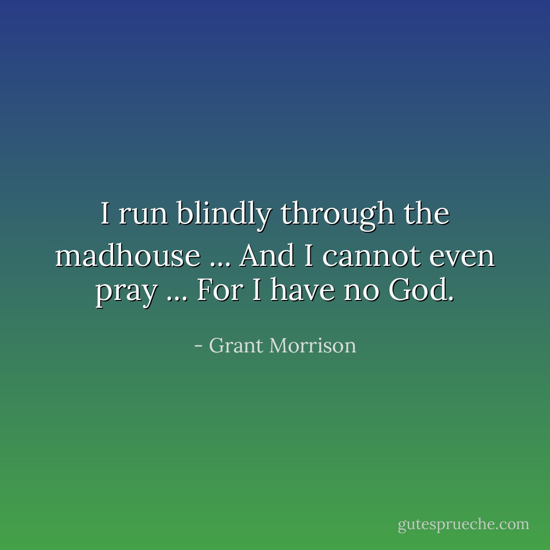 I run blindly through the madhouse ... And I cannot even pray ... For I have no God. - Grant Morrison