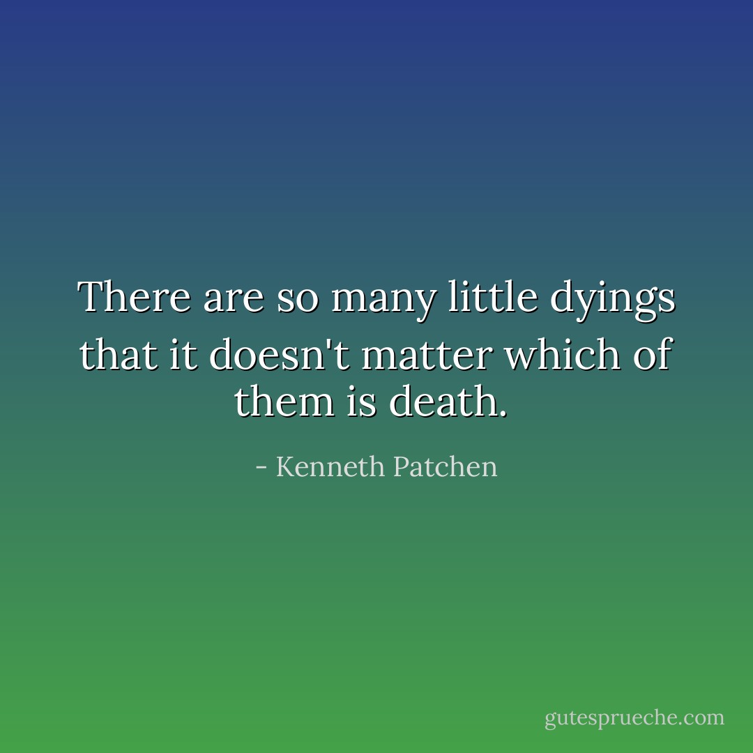There are so many little dyings that it doesn't matter which of them is death.  - Kenneth Patchen