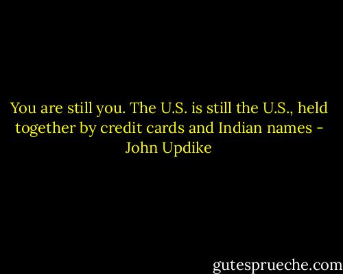 You are still you. The U.S. is still the U.S., held together by credit cards and Indian names - John Updike