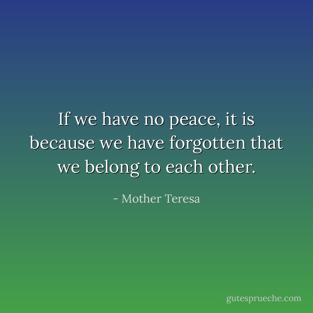 If we have no peace, it is because we have forgotten that we belong to each other. - Mother Teresa