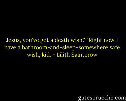 Jesus, you've got a death wish."<br />"Right now I have a bathroom-and-sleep-somewhere safe wish, kid. - Lilith Saintcrow