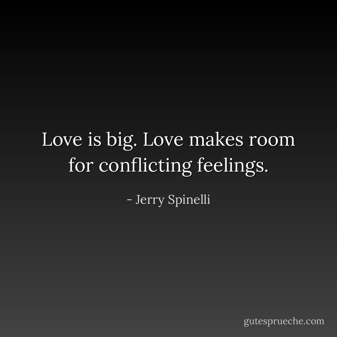 Love is big. Love makes room for conflicting feelings. - Jerry Spinelli